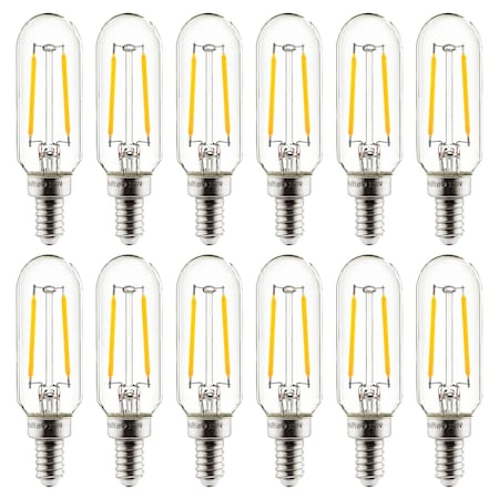 Sunlite LED Filament T8 Tubular Light Bulb, 2W 25W=, E12, Dimmable, 85mm, 130 Lumens, 2700K, 12PK 41344-SU